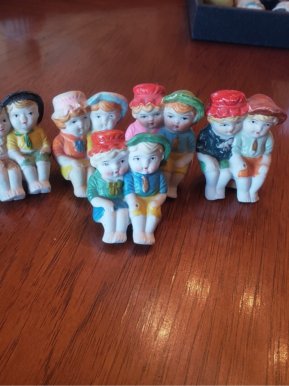 Antique Boys Girls Porcelain Dolls 2 1/2” Tall, Pre-war Japan Sitting Vintage